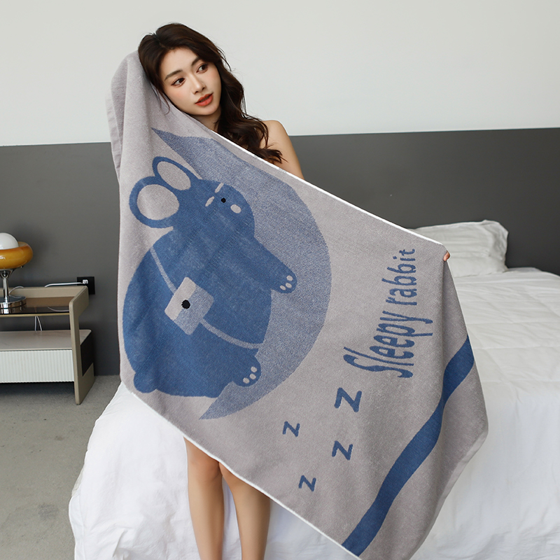 Sleeping Bunny Cartoon Cute Cotton Bath Towel 3 Colors Available
