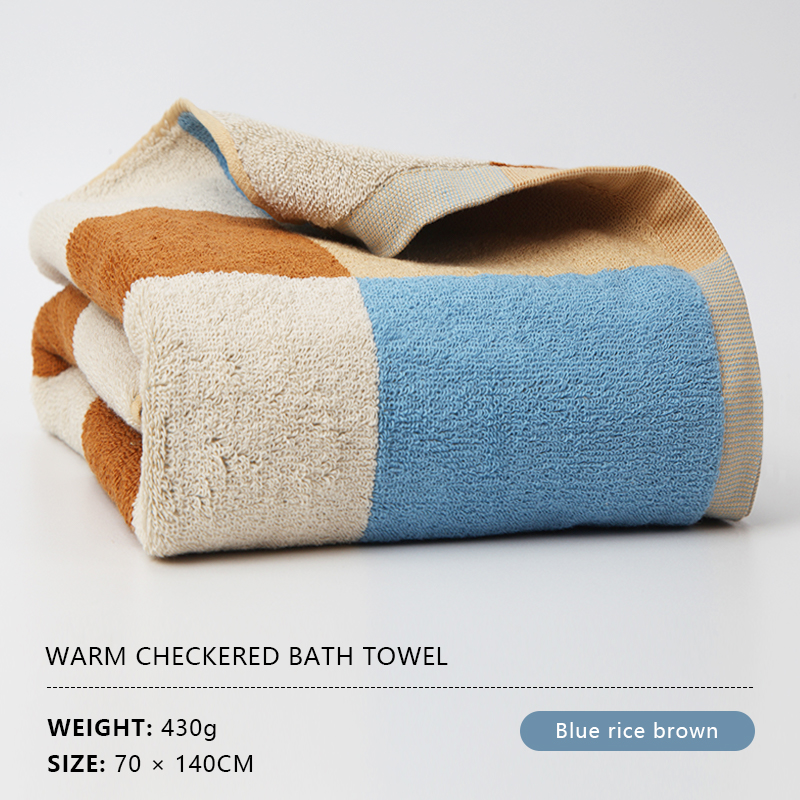 Warm checkered 100% cotton bath towel is not easy to shed.