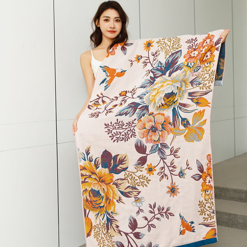 Gauze bath towel household cotton absorbent quick-drying male adult cotton large size cartoon adult bath large wrap towel