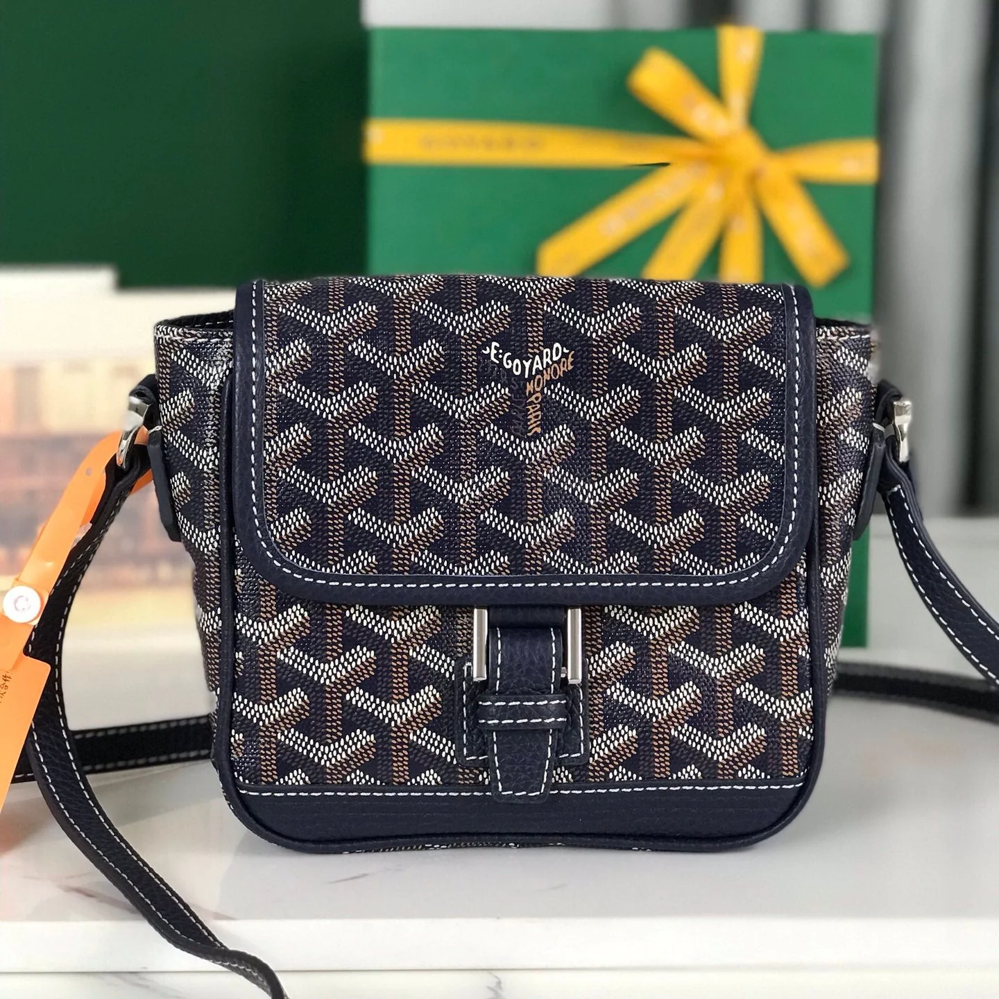 Navy Blue legant Canvas and Lambskin