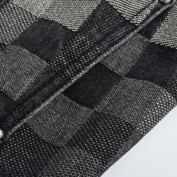 Early spring mosaic checkered denim jacket