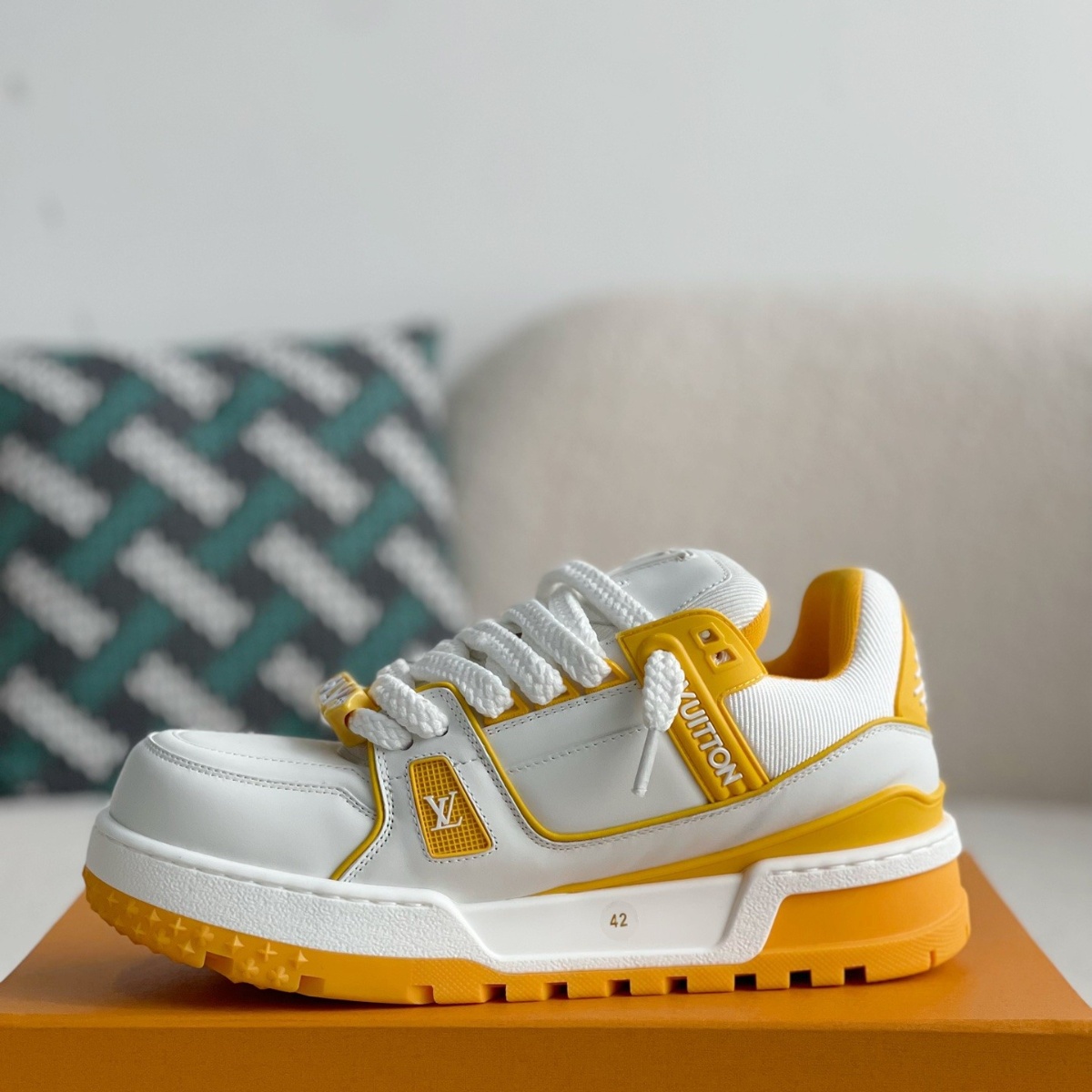 High-top orange sneakers