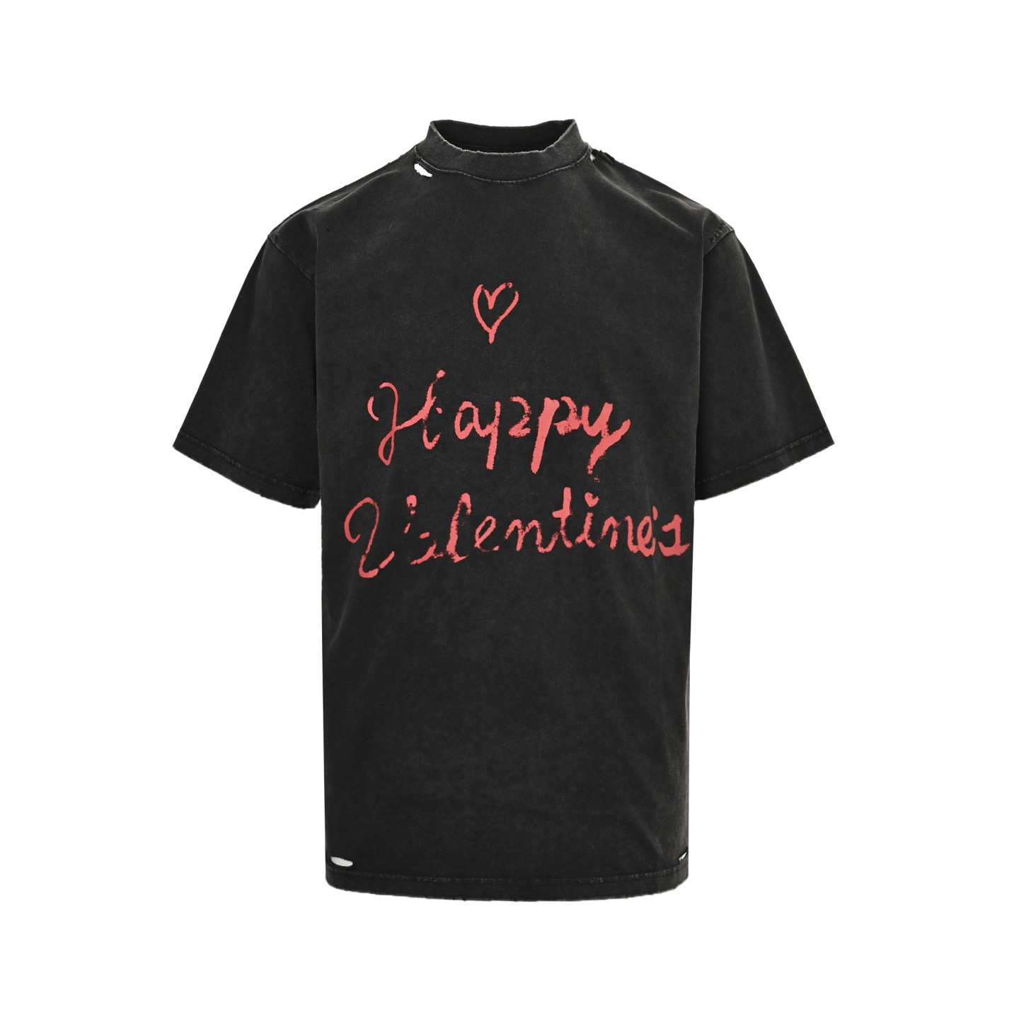 Heart Letters Hole Washed Short Sleeve T-shirt