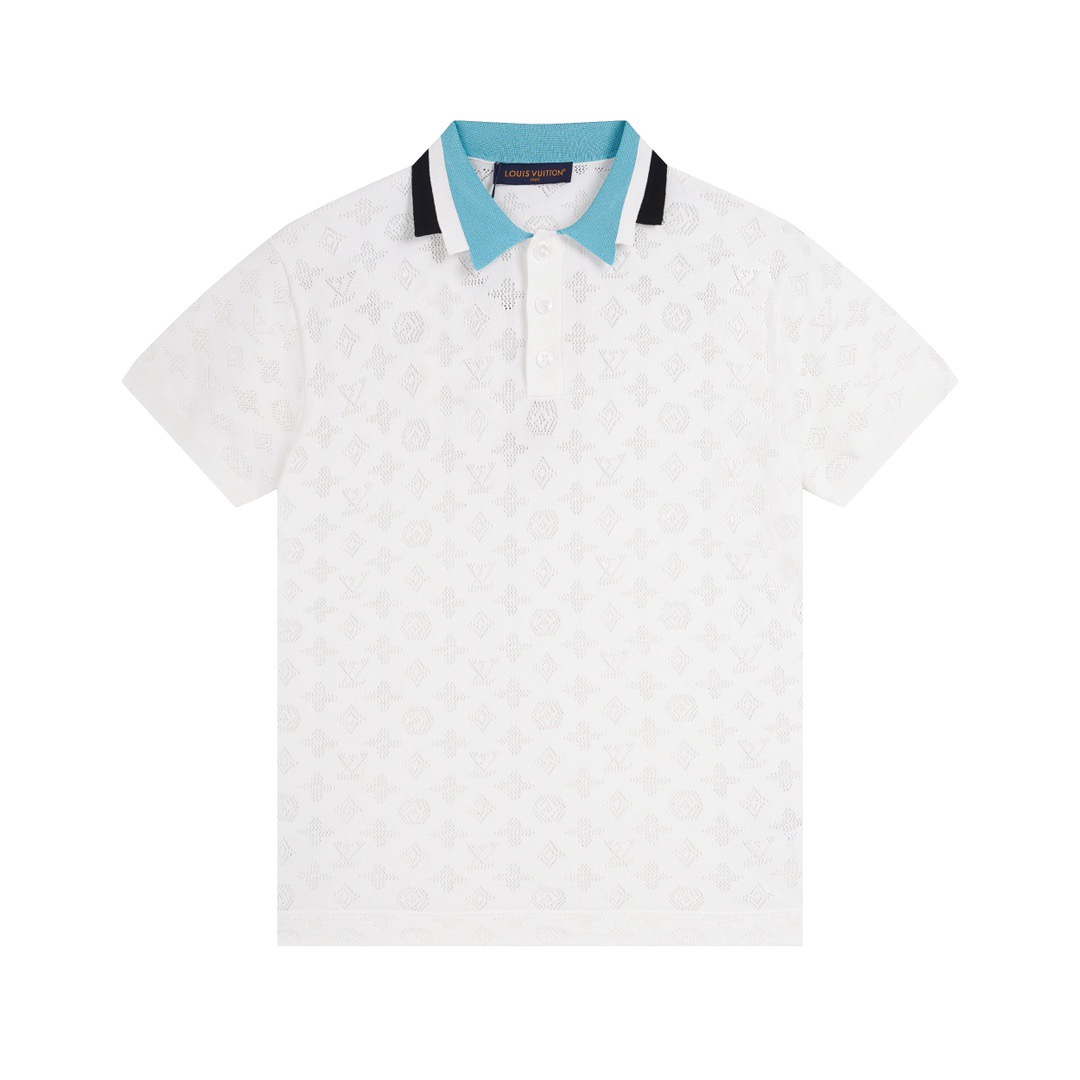 Openwork Pattern Knitted Polo Shirt