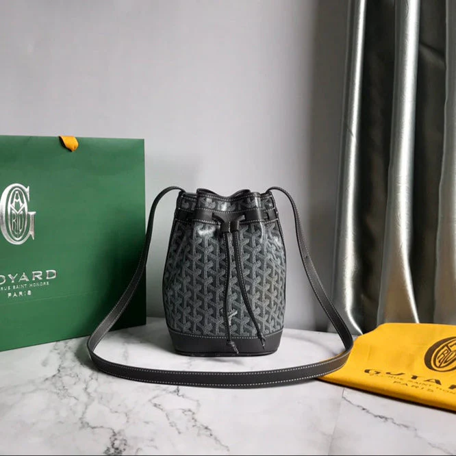 Grey Lambskin Trim Bucket Bag