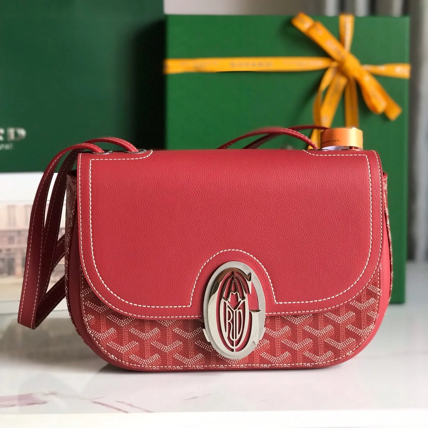 Red Calfskin Canvas Bag