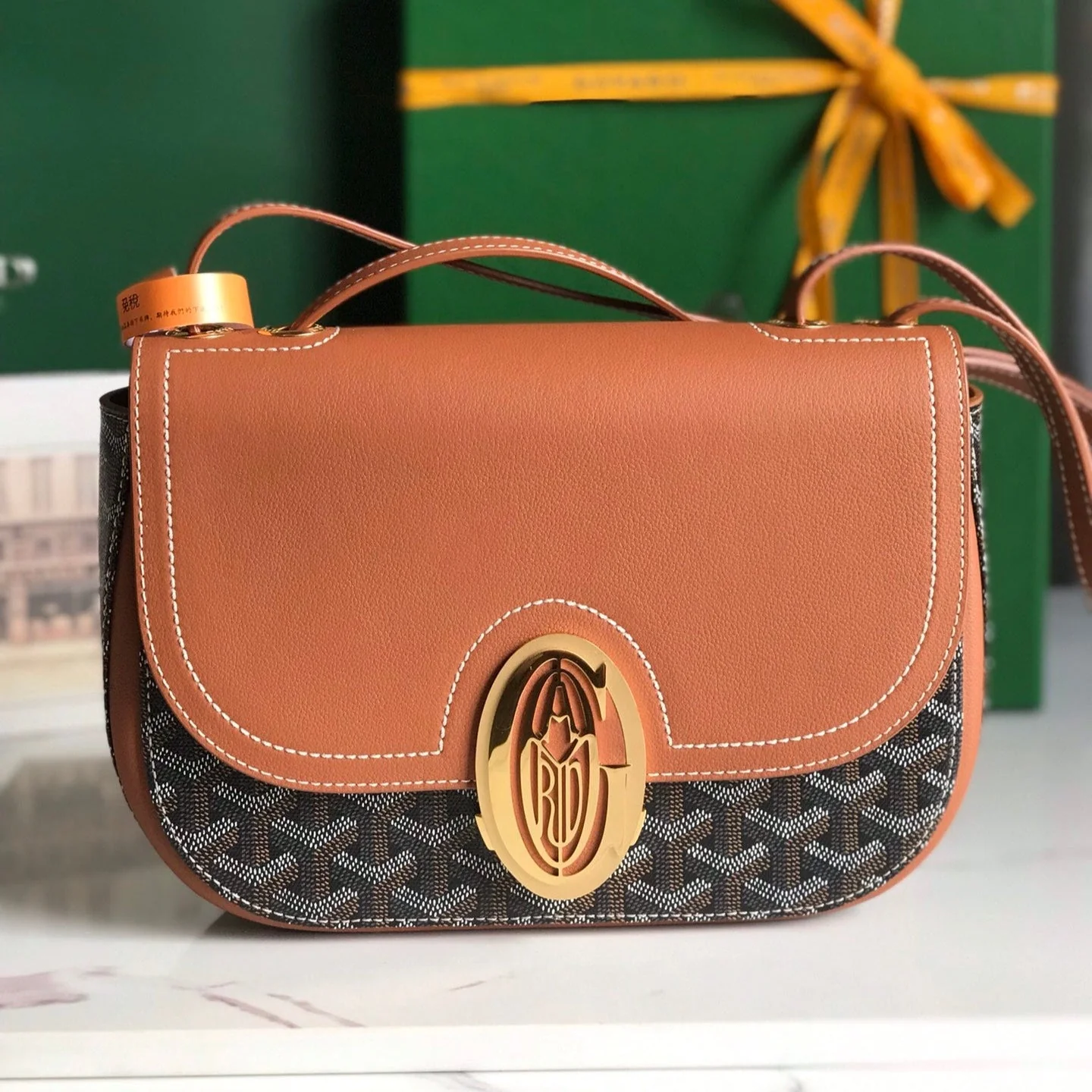 Black Tan Calfskin Canvas Bag