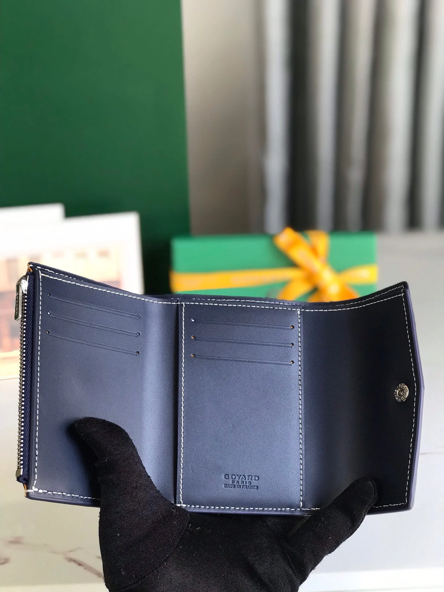 Dark Blue Calfskin Canvas Card Holder