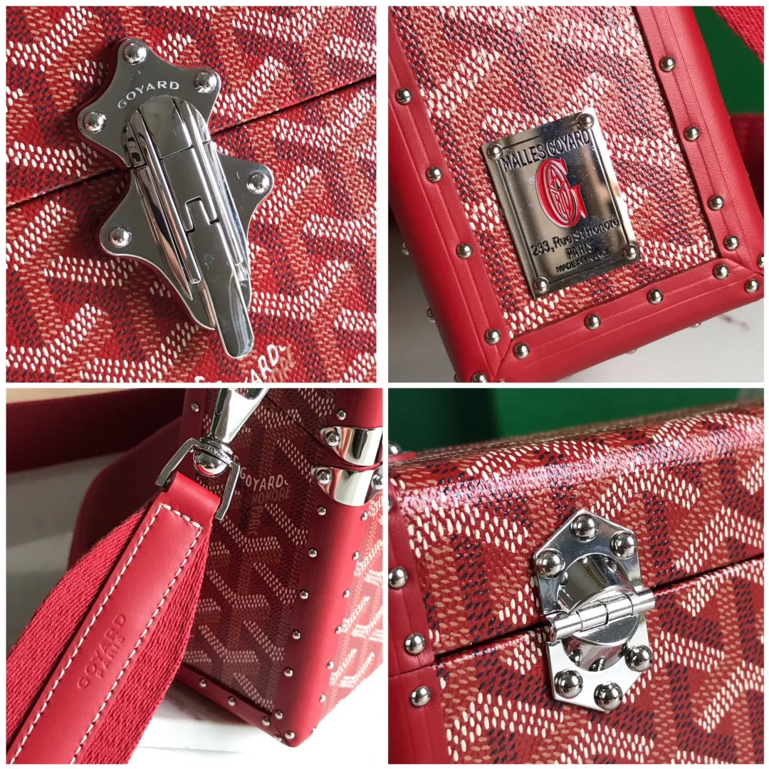 CASSETTE TRUNK BAG 21 IN BURGUNDY RED CANVAS & COWHIDE