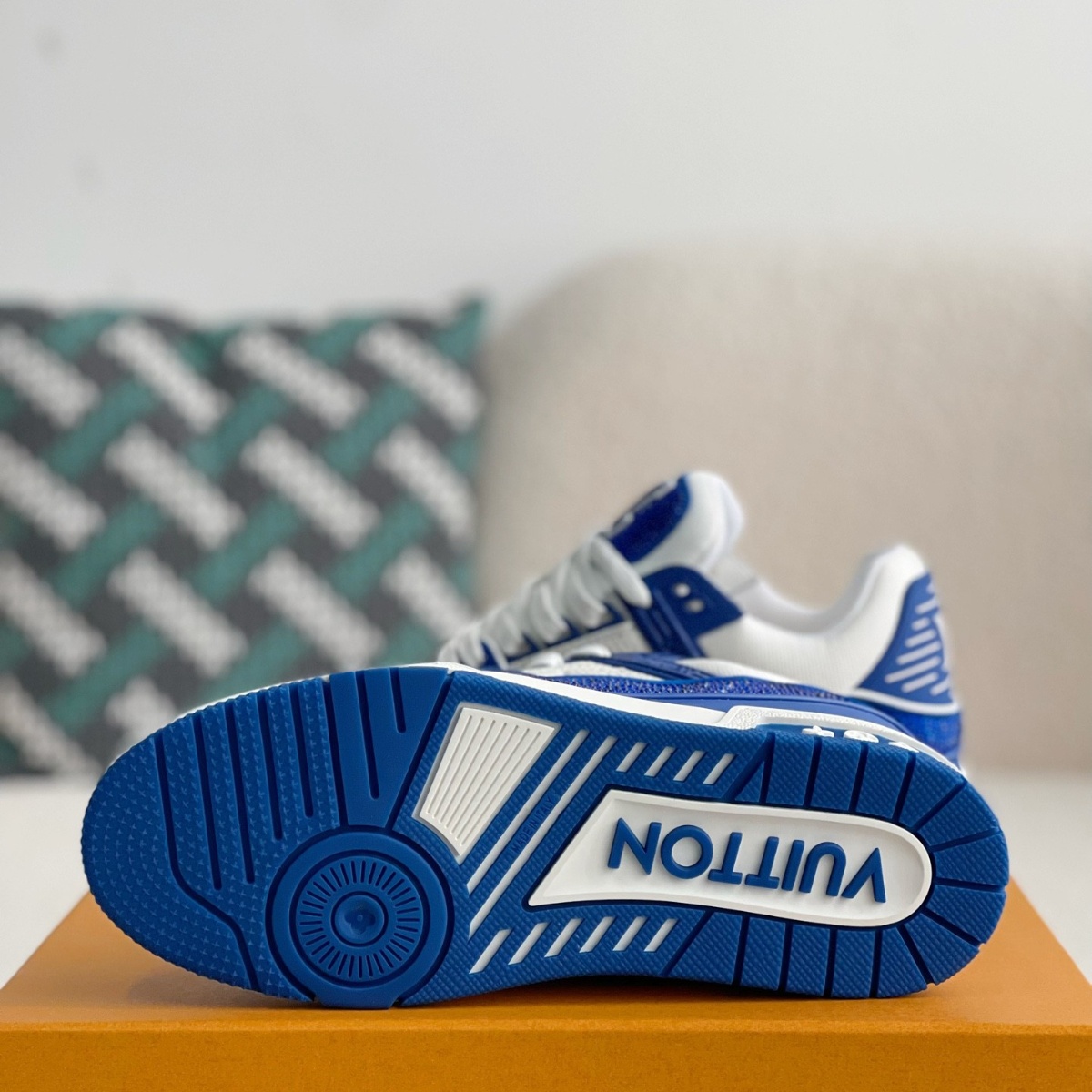 Blue and white casual sneakers
