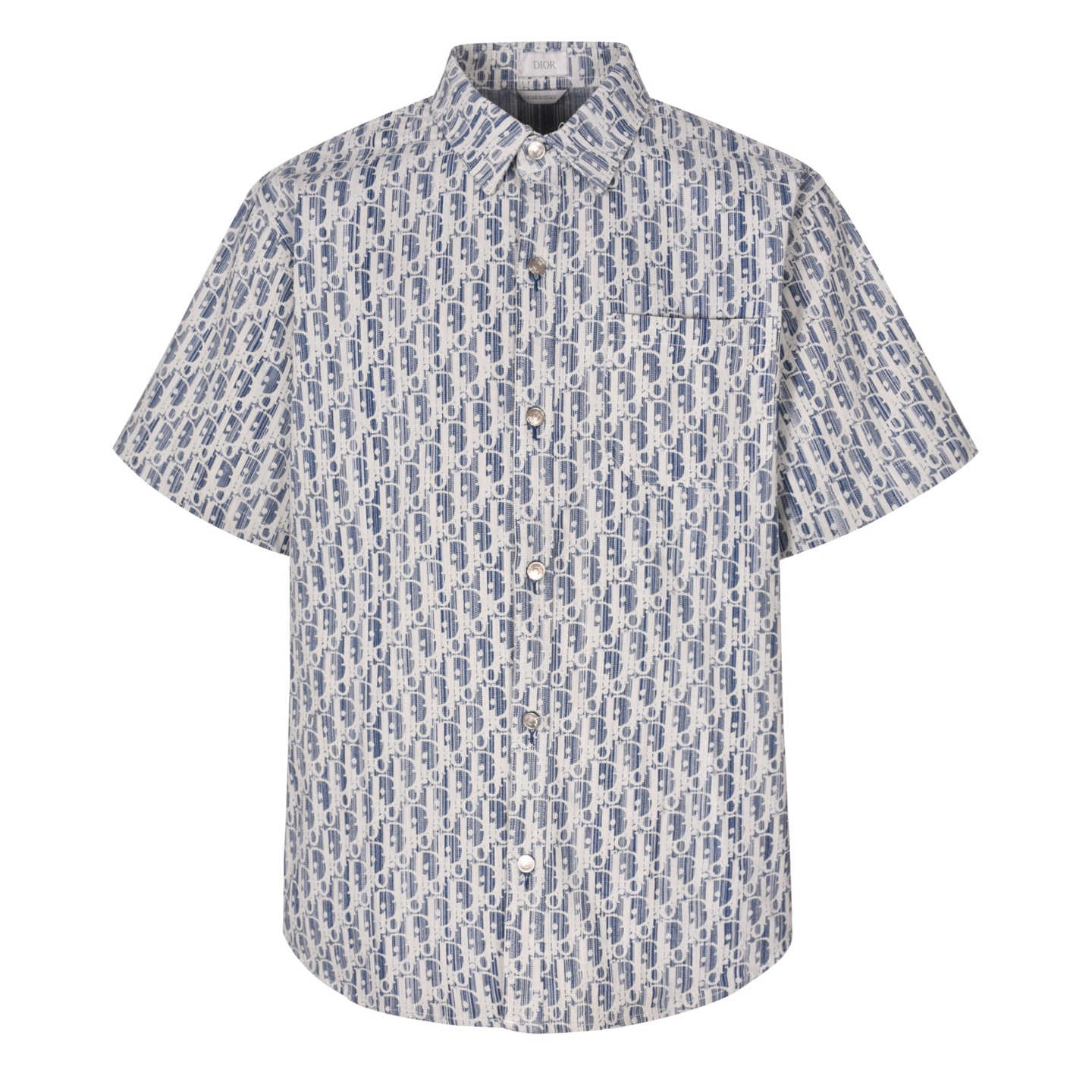 Short-sleeved denim shirt with all-over print