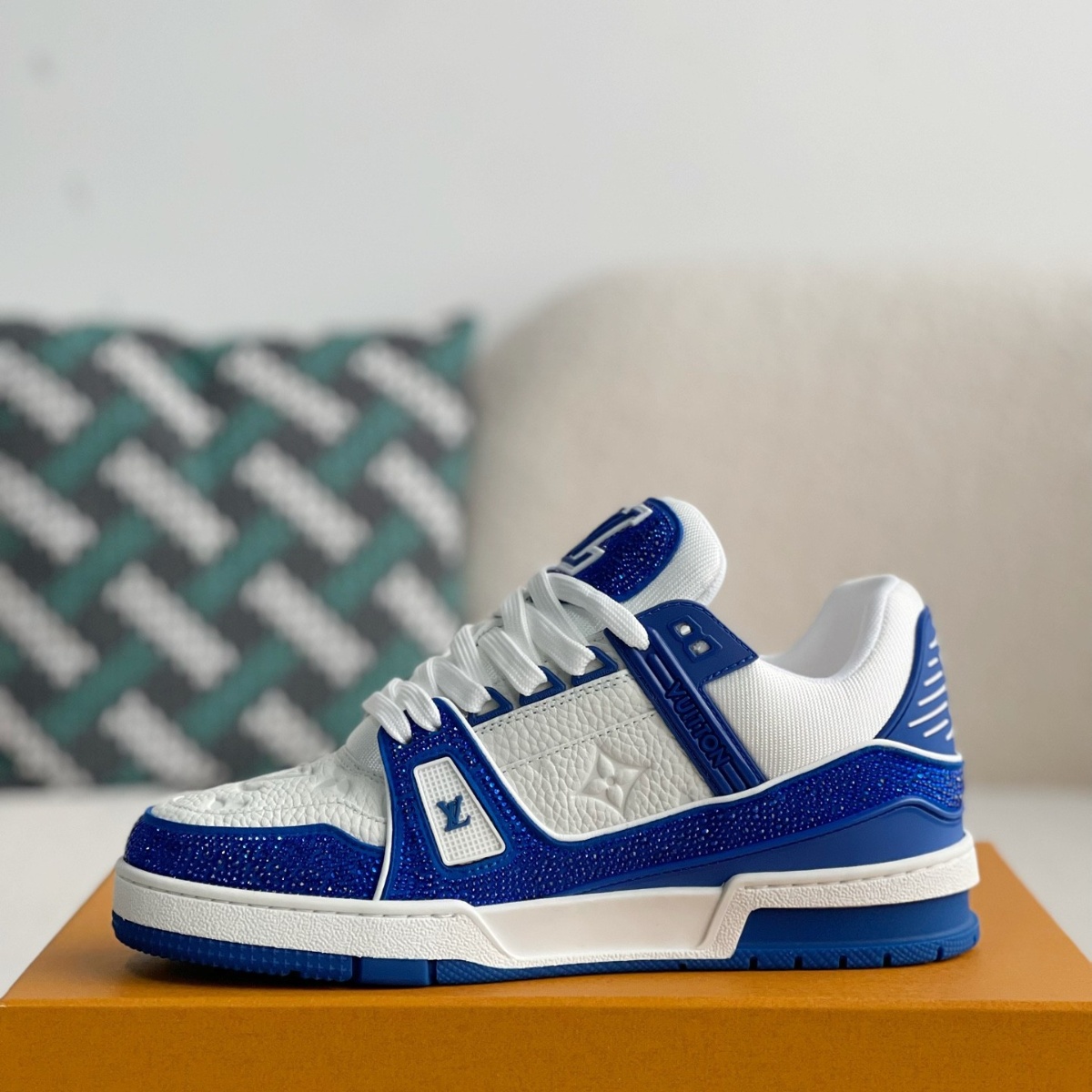 Blue and white casual sneakers