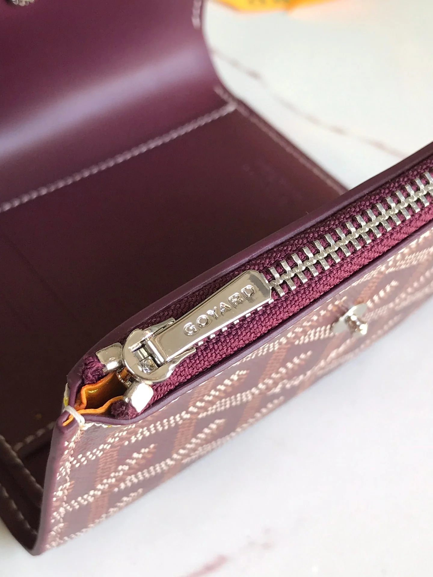 Burgundy Calfskin Canvas Card Holder