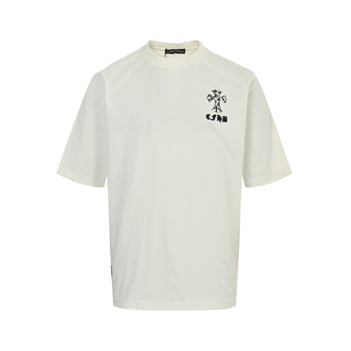 Cross patch embroidered washed burnout short-sleeved T-shirt