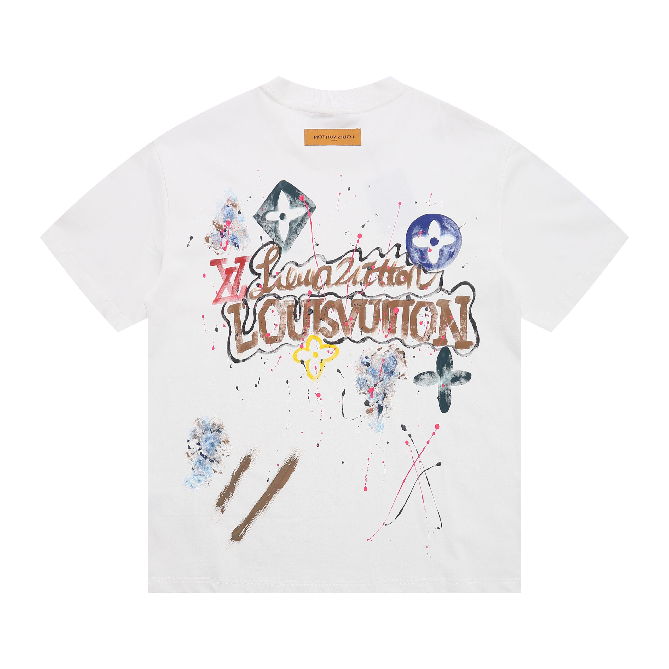 Hand-painted ink round neck short T-shirt