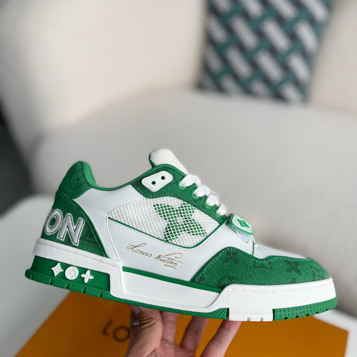 Trainer Green Monogram Denim