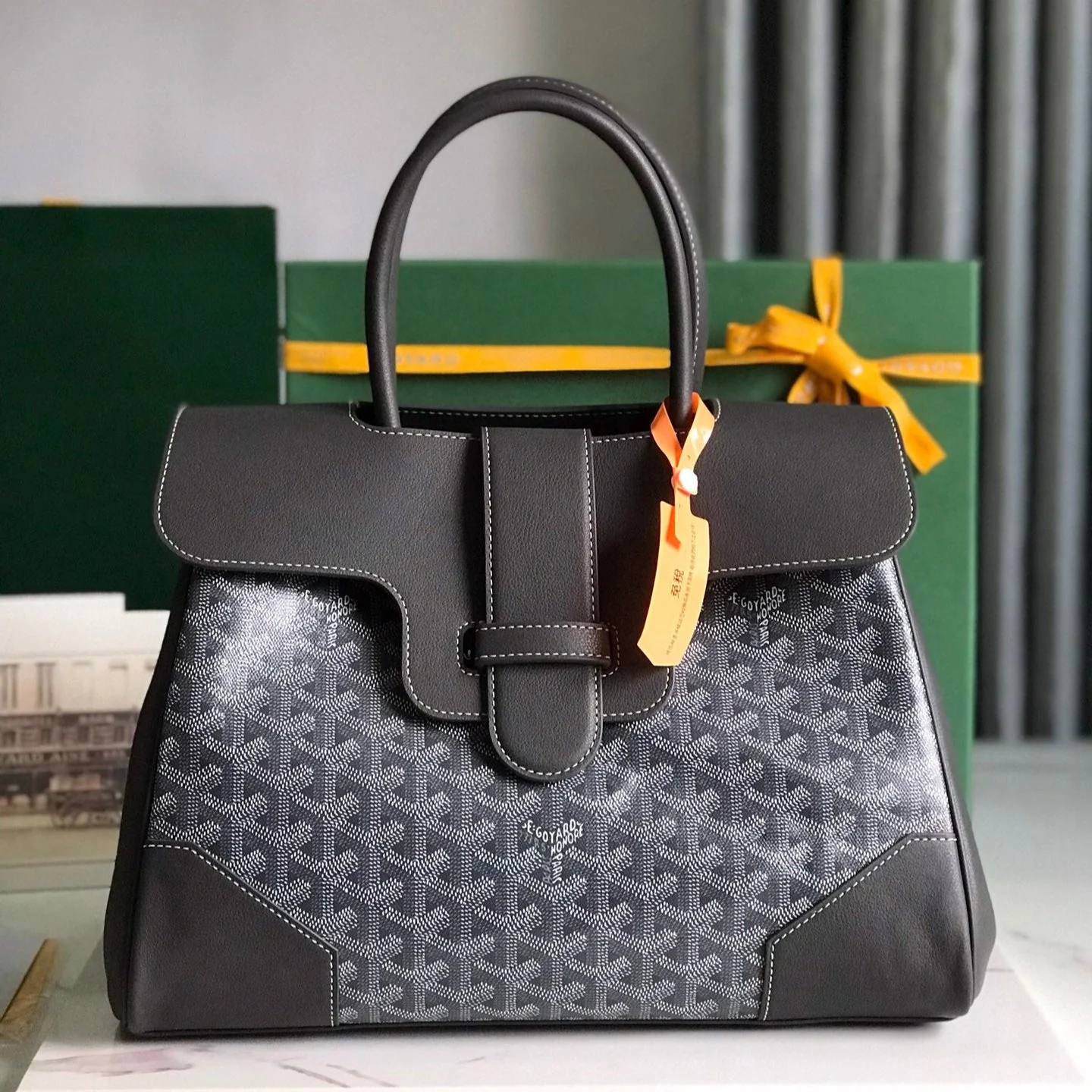 Bag 34 In Grey Canvas And Calfskin