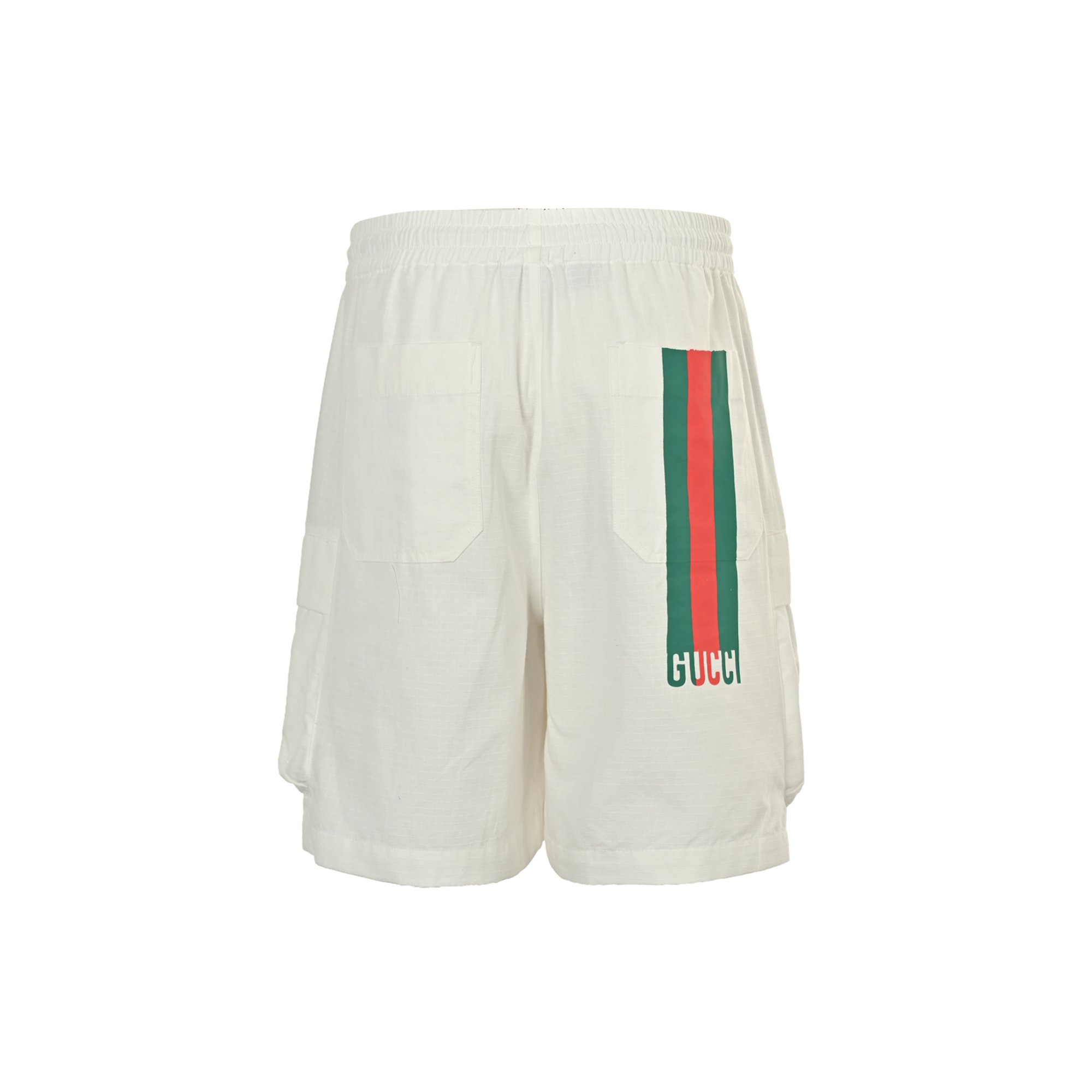 Red and green striped drawstring shorts