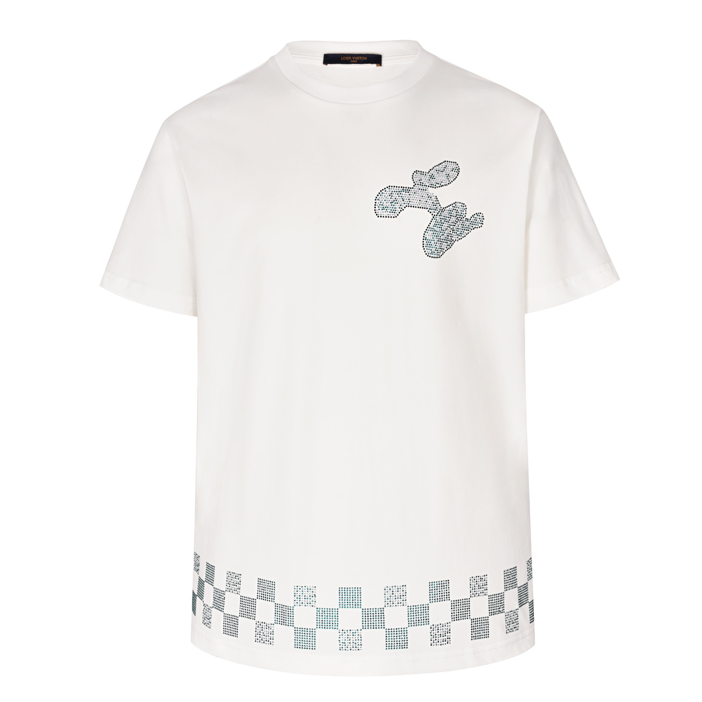 Checkerboard hem rhinestone T-shirt
