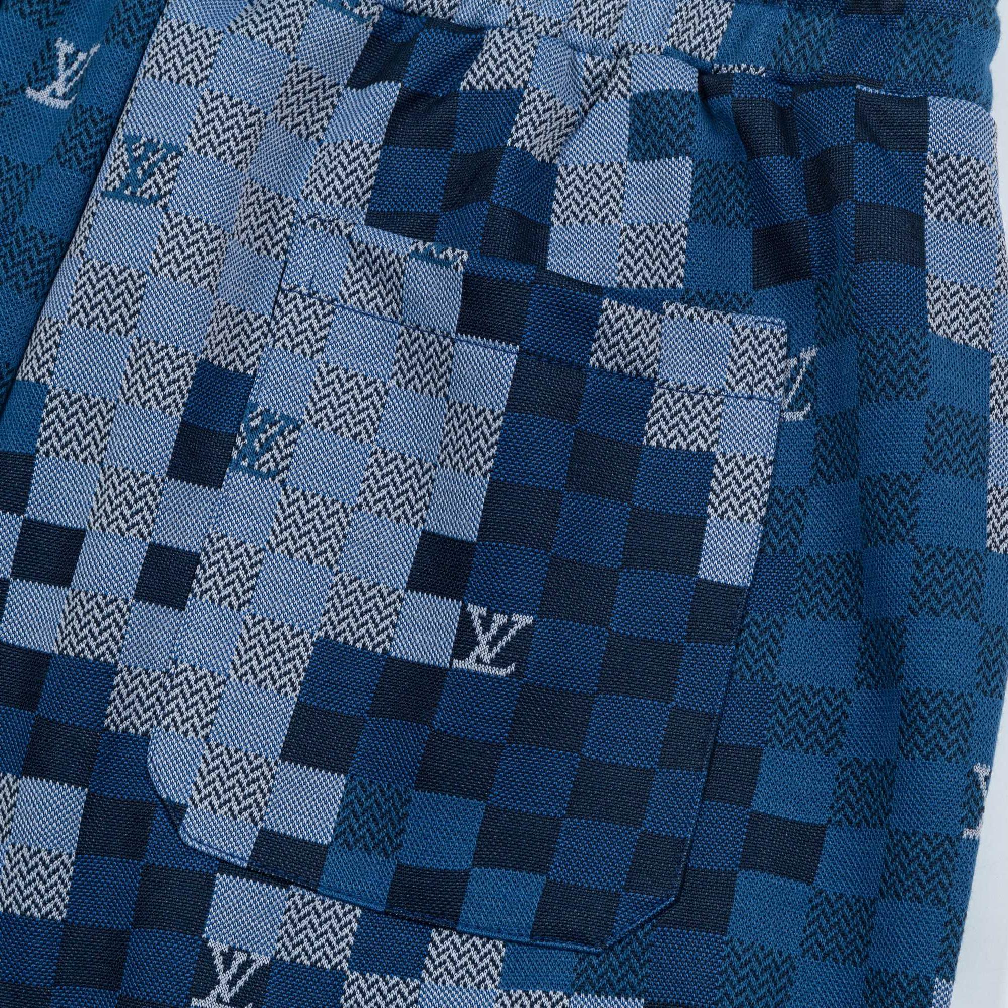 Dark blue plaid embroidered shorts