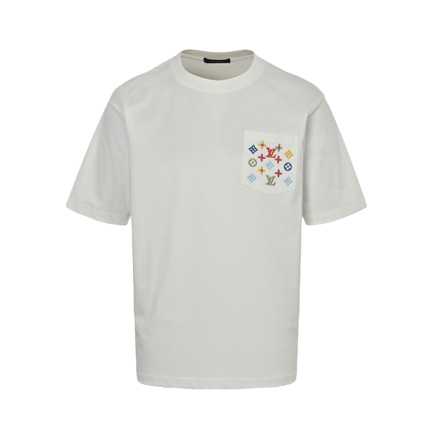 Pocket colorful embroidery T-shirt