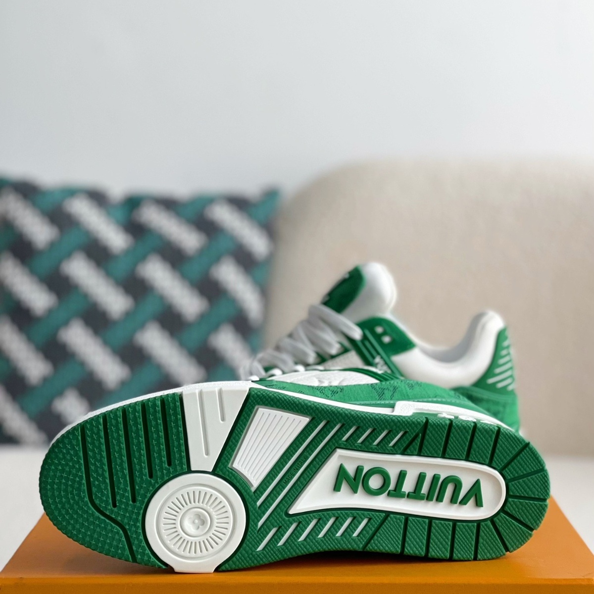 Green Monogram Denim White Sneakers