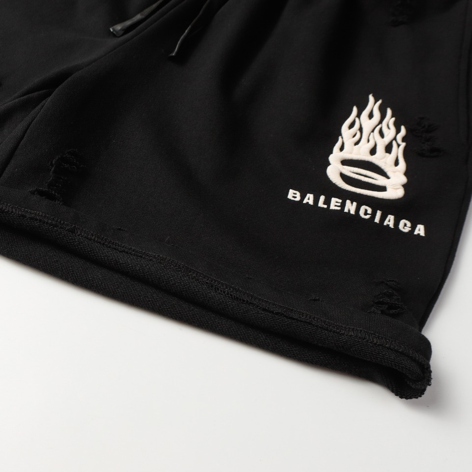 Flame Embroidered Distressed Shorts