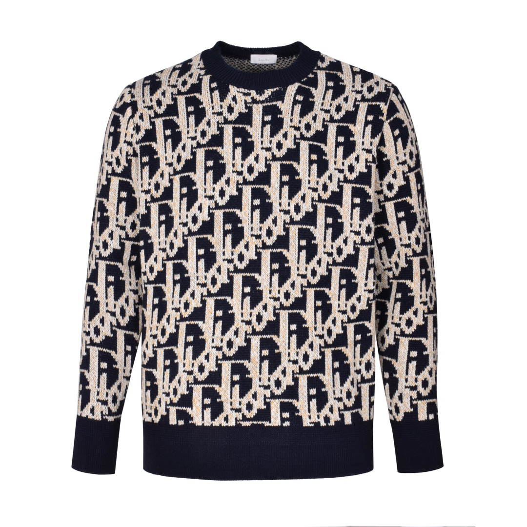 All over print jacquard crew neck sweater