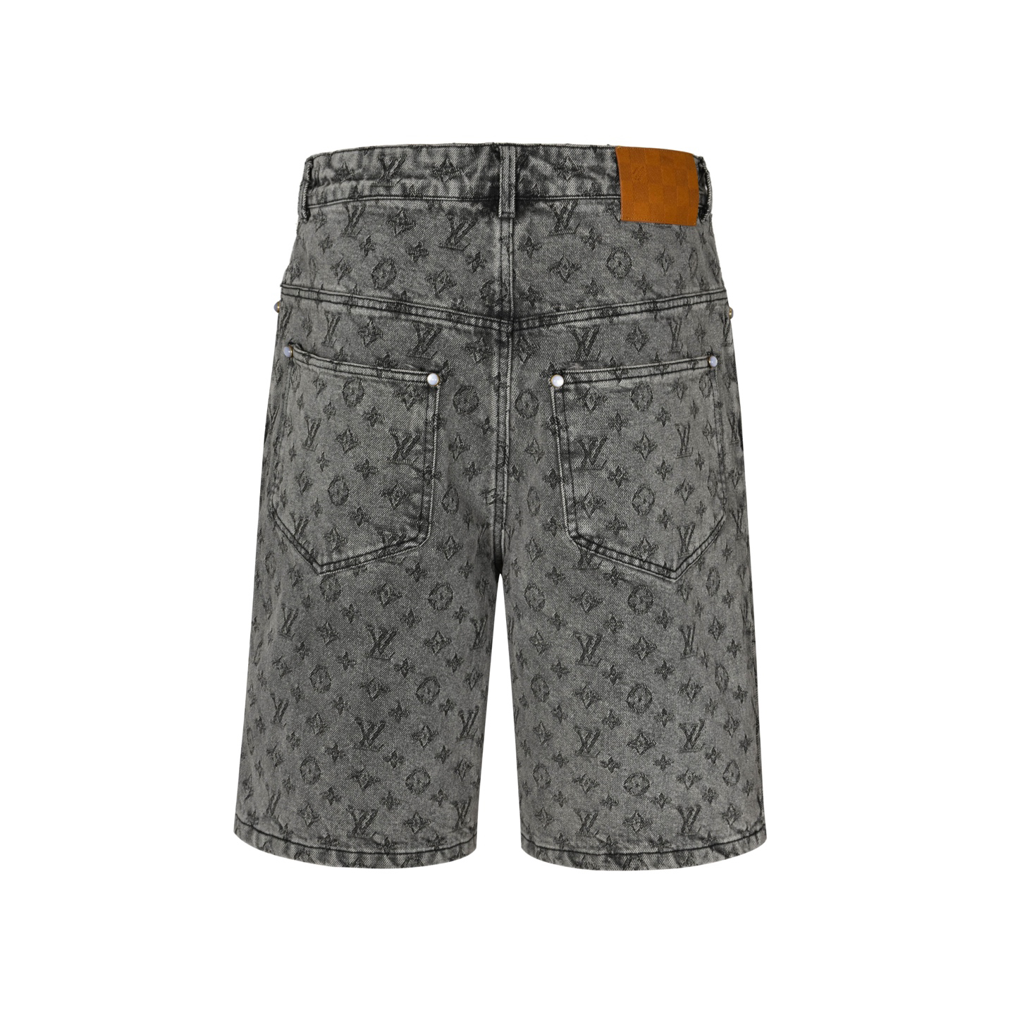 Denim shorts with dark pattern and monogram print