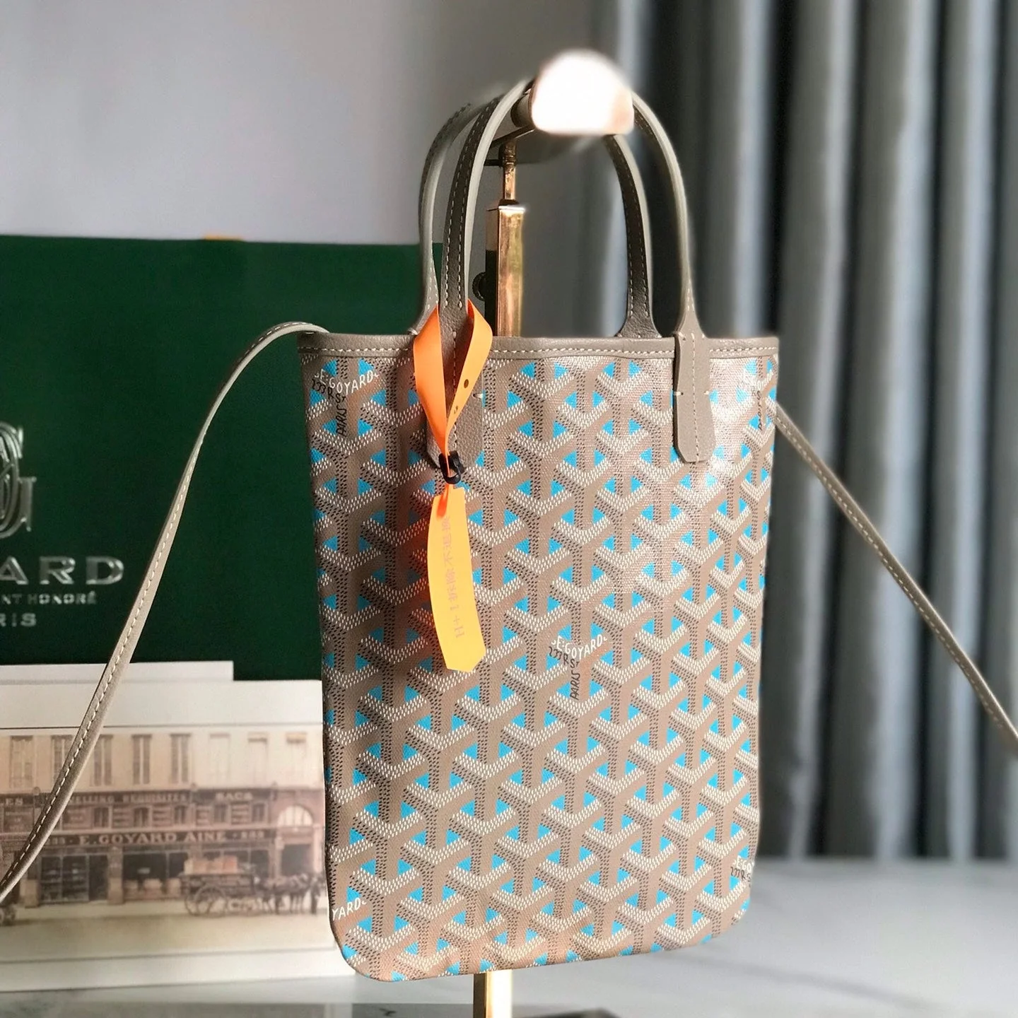 Bag 24 In Grey Mix Blue Canvas And Calfskin