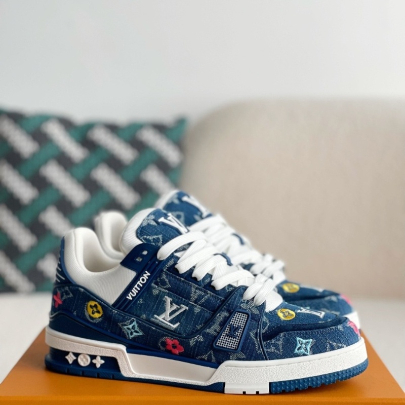 White & Blue Denim 'Trainer' Sneakers