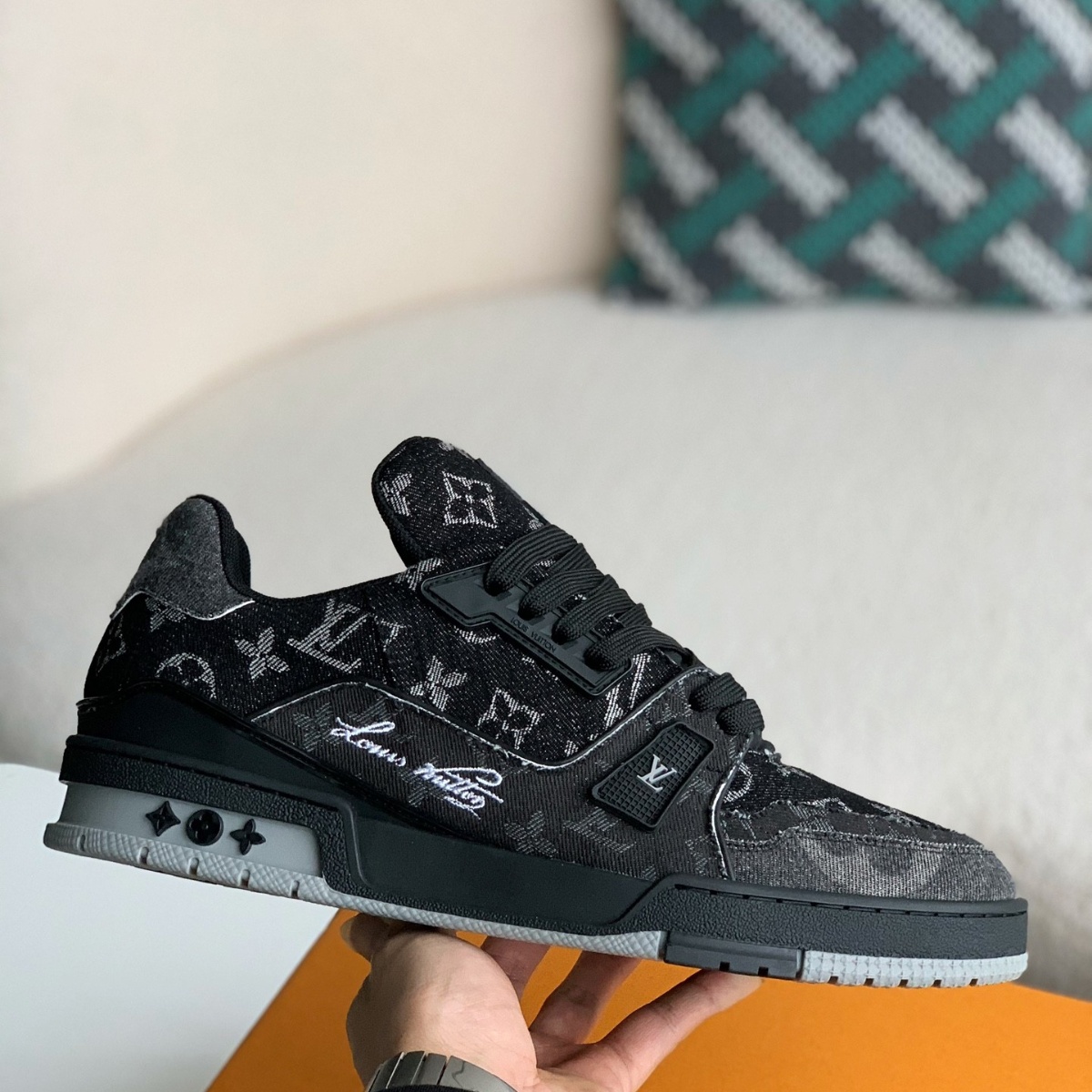 Black denim sneakers