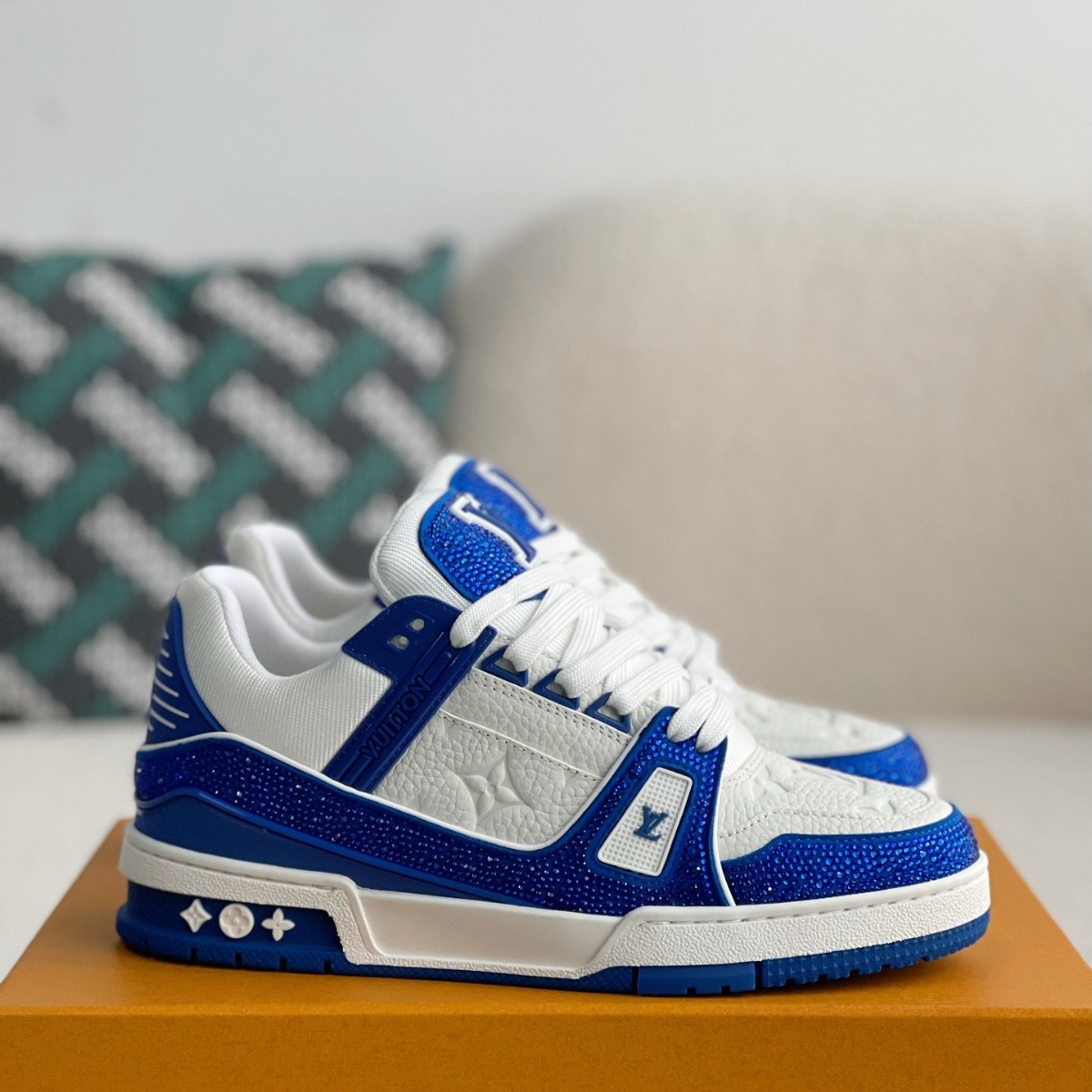 Blue and white casual sneakers