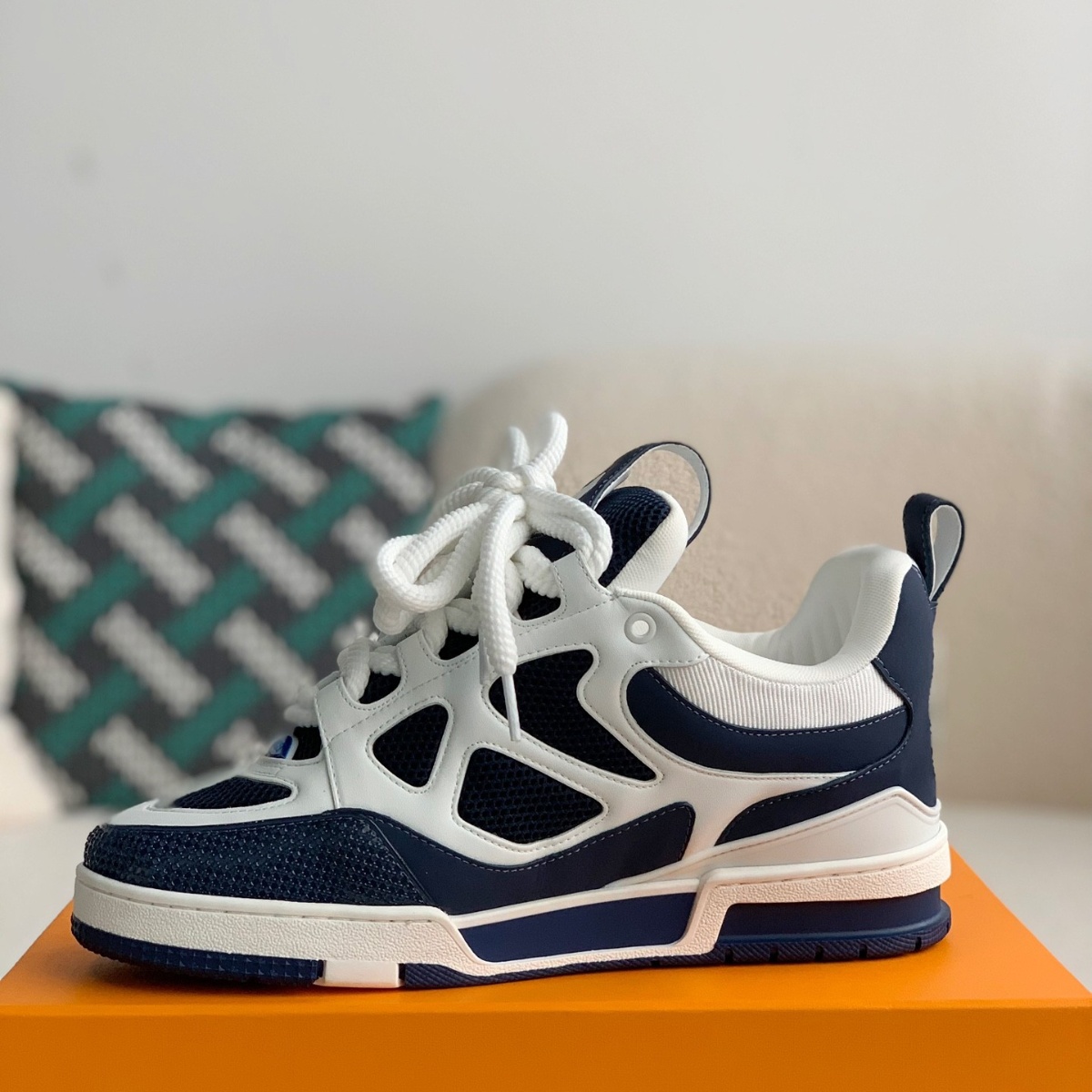 Navy and white sneakers