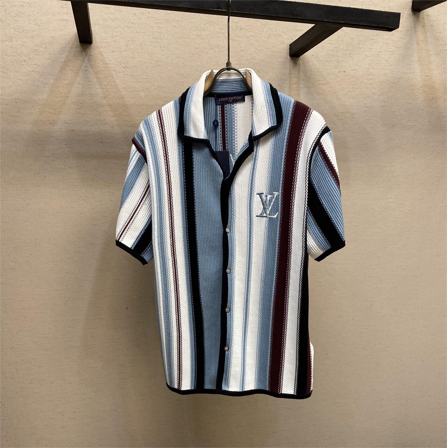 Striped Crochet Polo Shirt