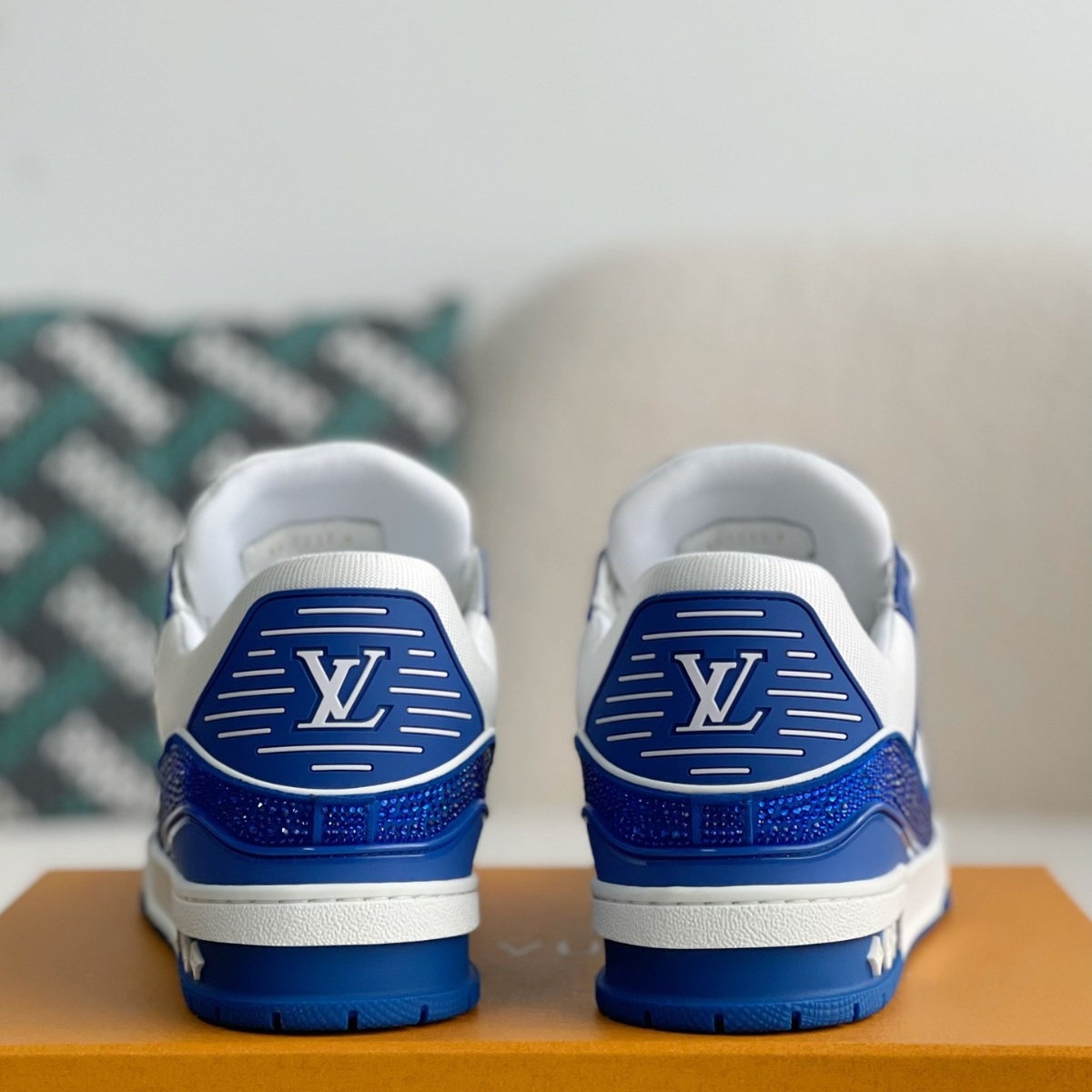 Blue and white casual sneakers