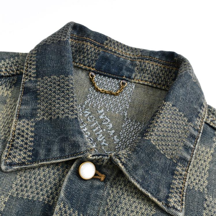 Checkerboard distressed denim jacket