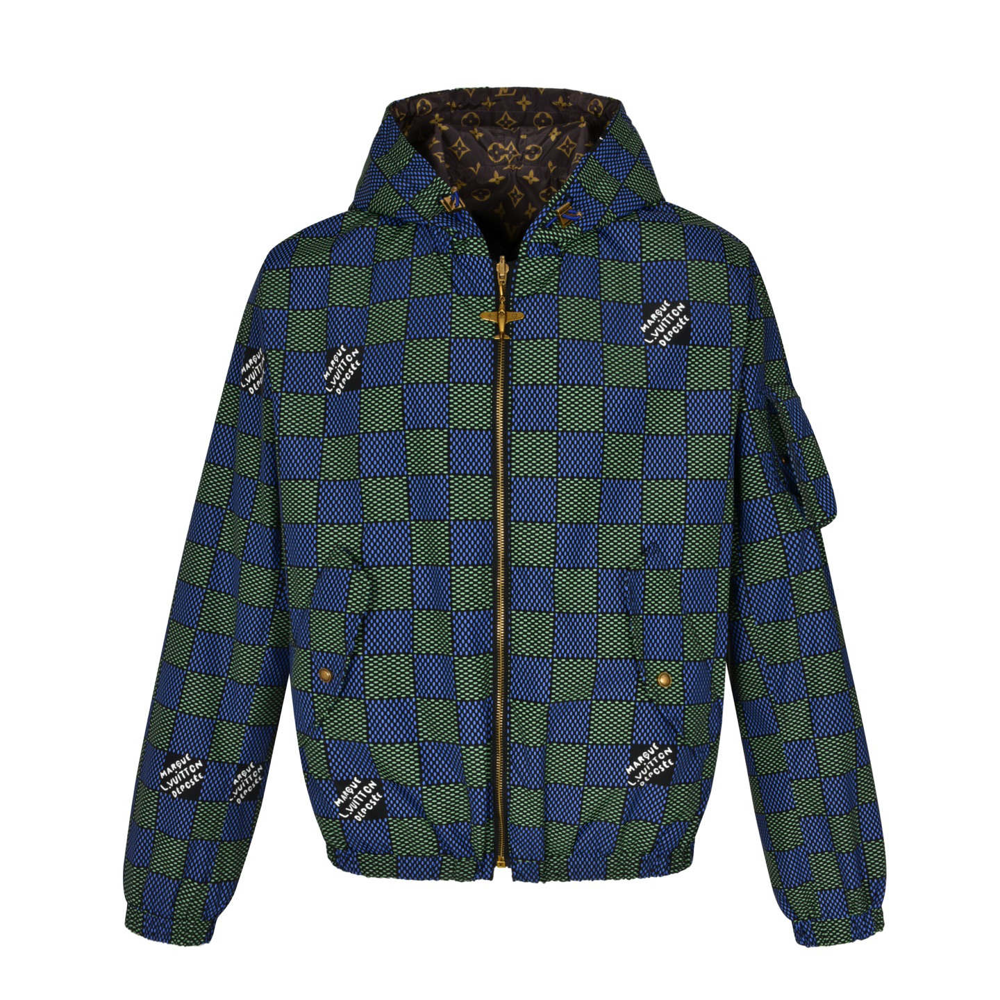 Checkerboard reversible zip-up jacket