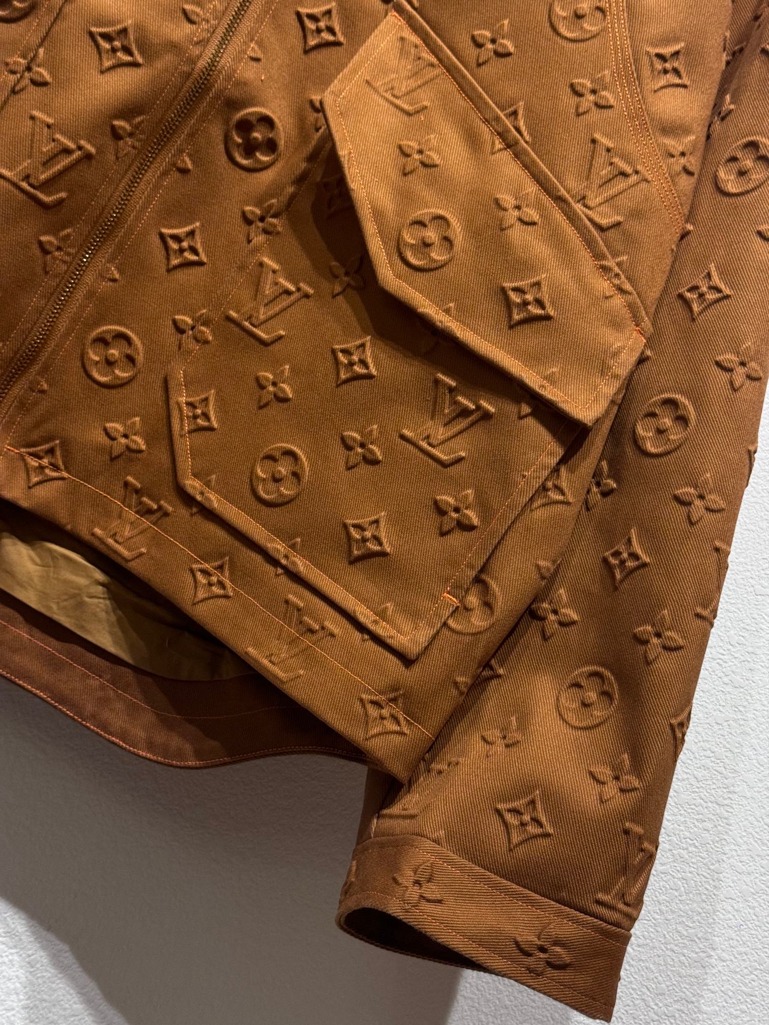 Orange Embossed Hooded Denim Jacket