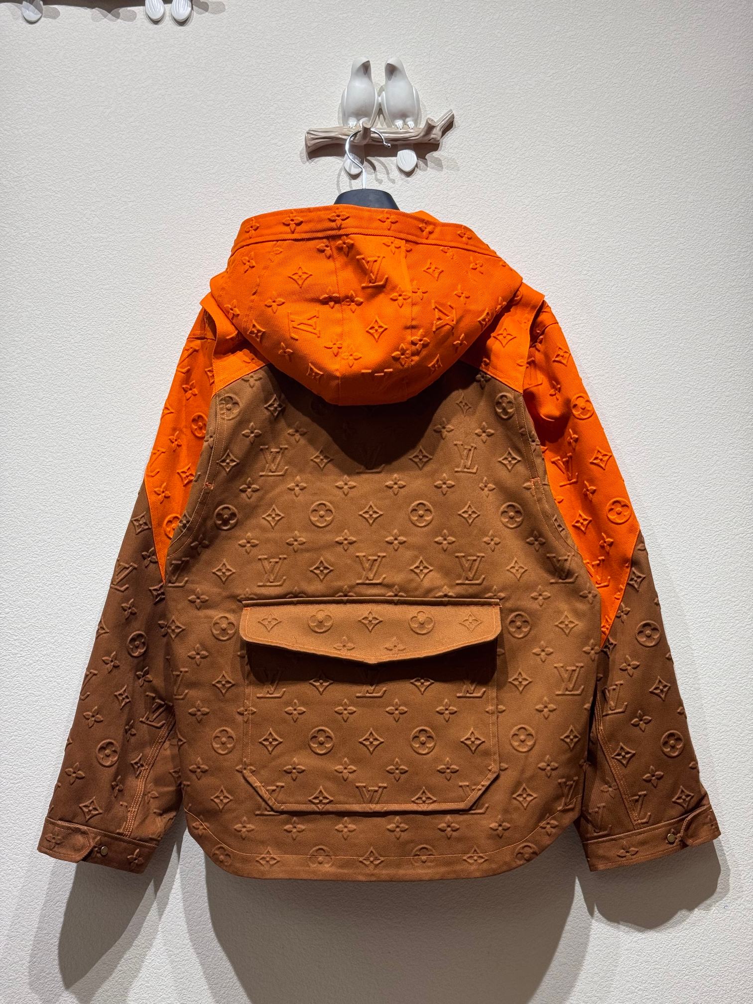 Orange Embossed Hooded Denim Jacket