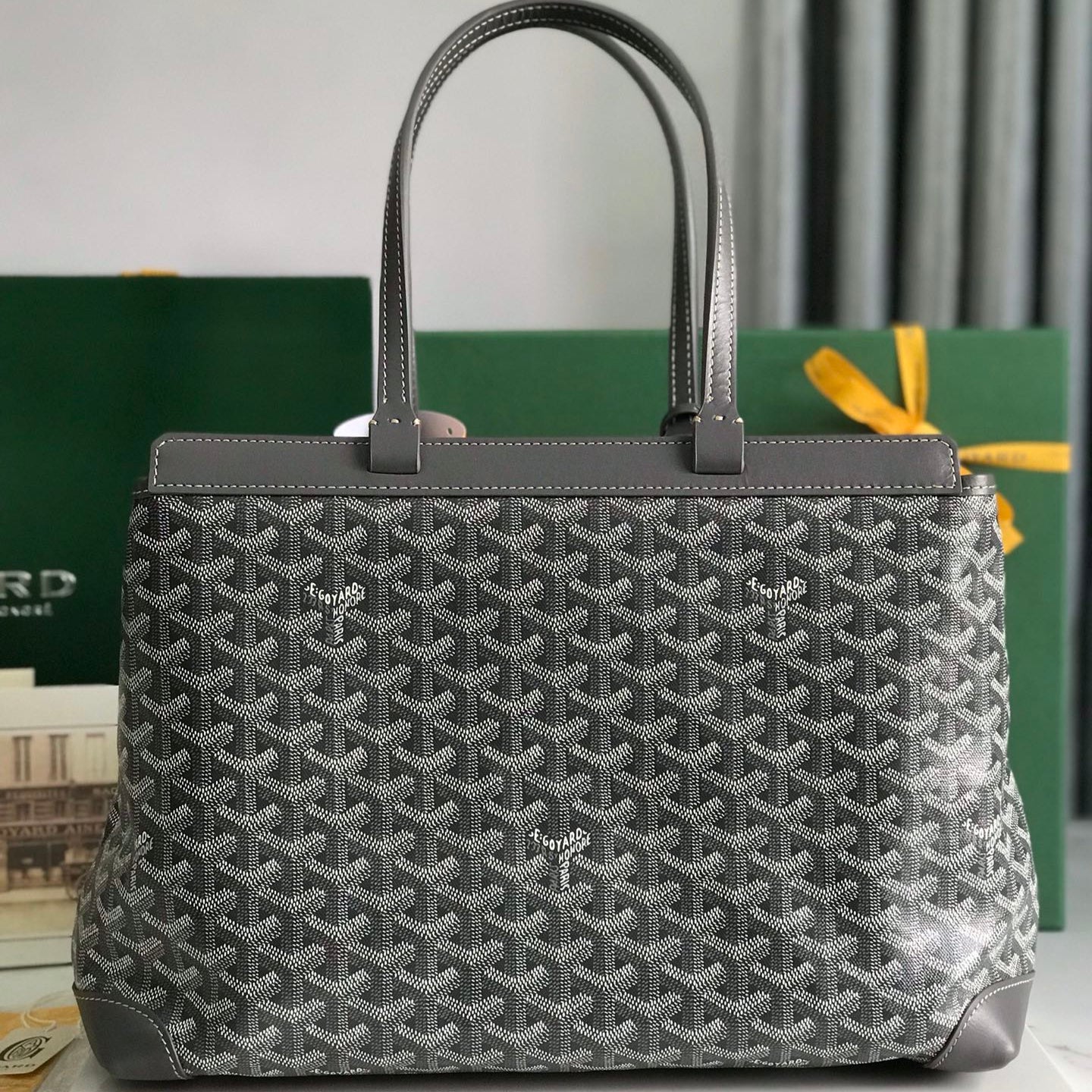 Grey Canvas And Calfskin Trim Bag