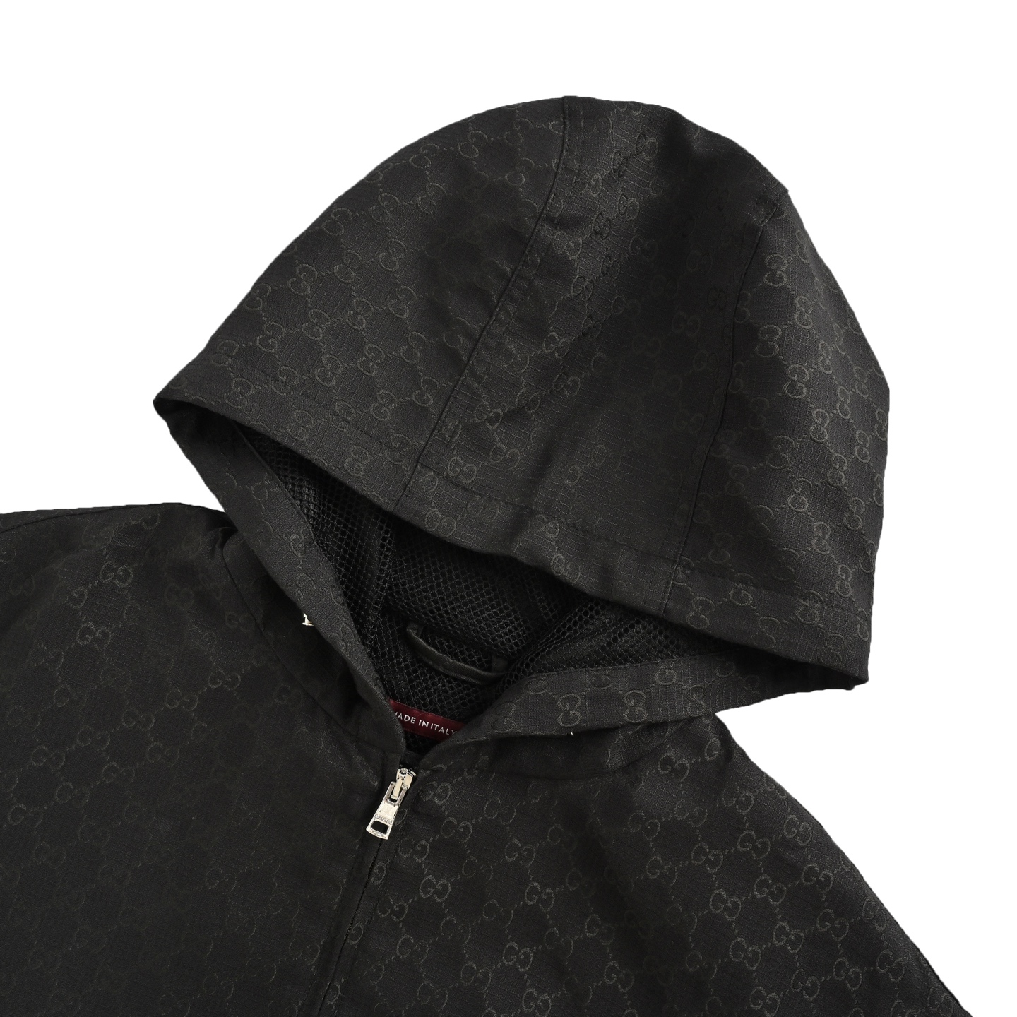 GG All-Over Print Fine Check Hooded Zip-Up Jacket