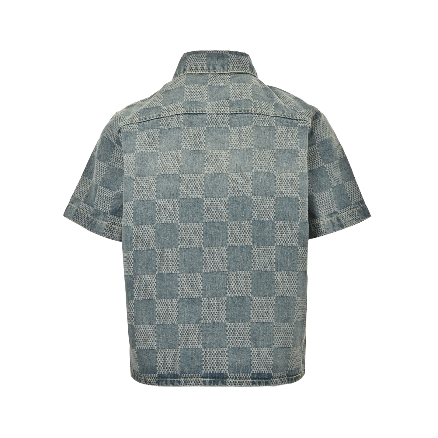 Checkered denim short-sleeved shirt