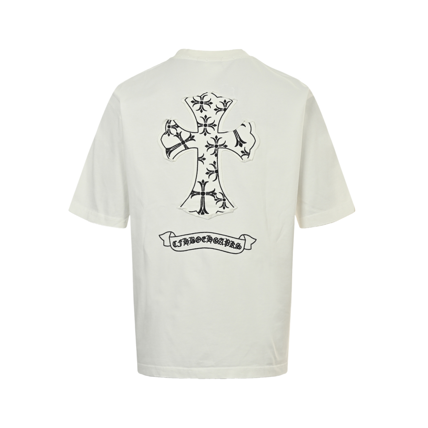 Cross patch embroidered washed burnout short-sleeved T-shirt