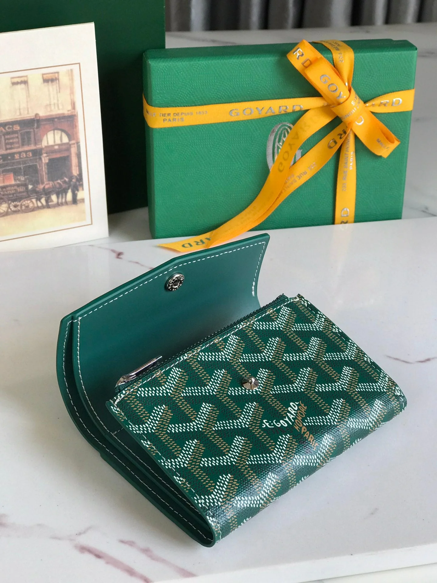 Green Calfskin Canvas Card Holder