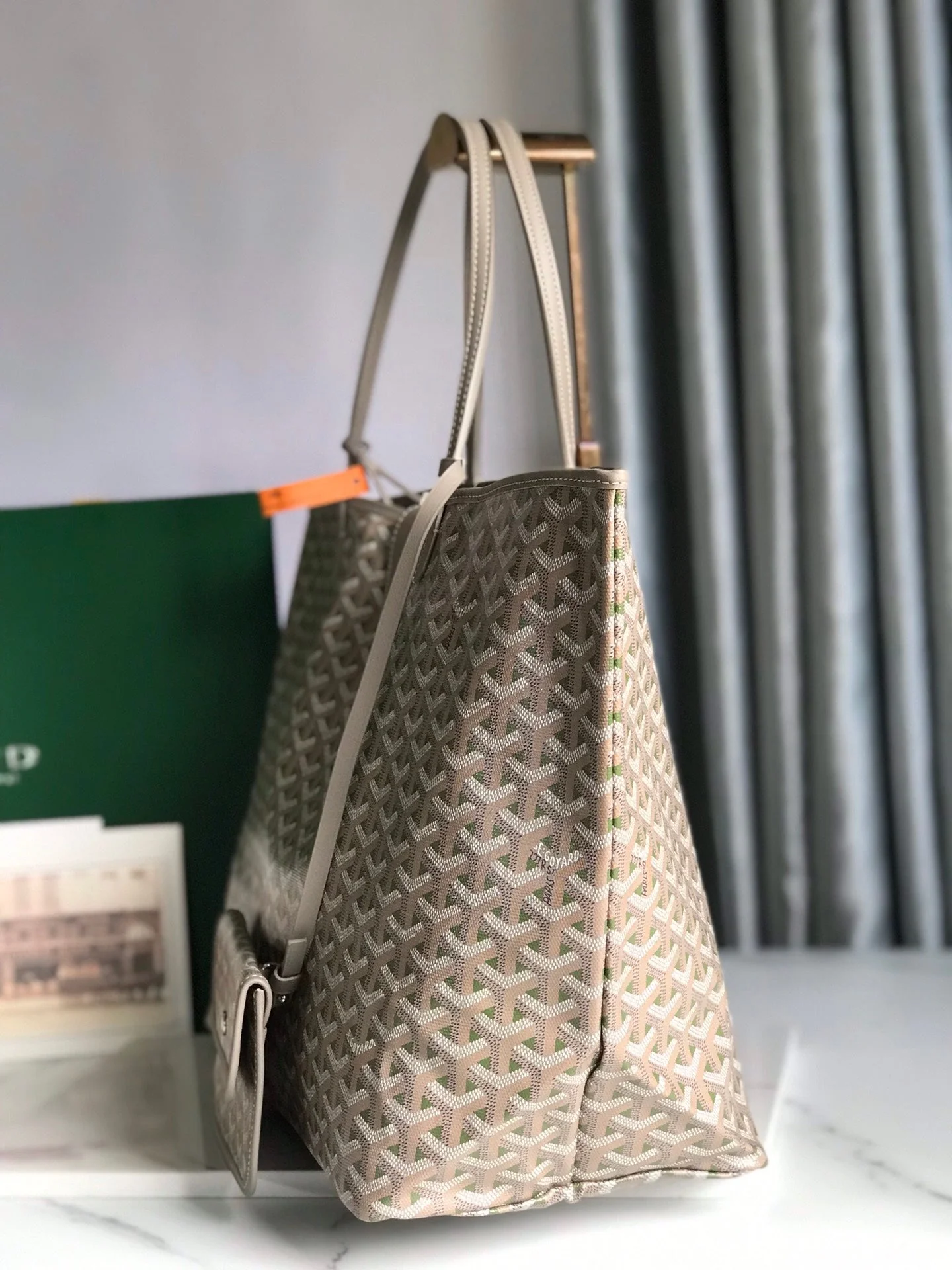 Grey and Green Canvas Bag