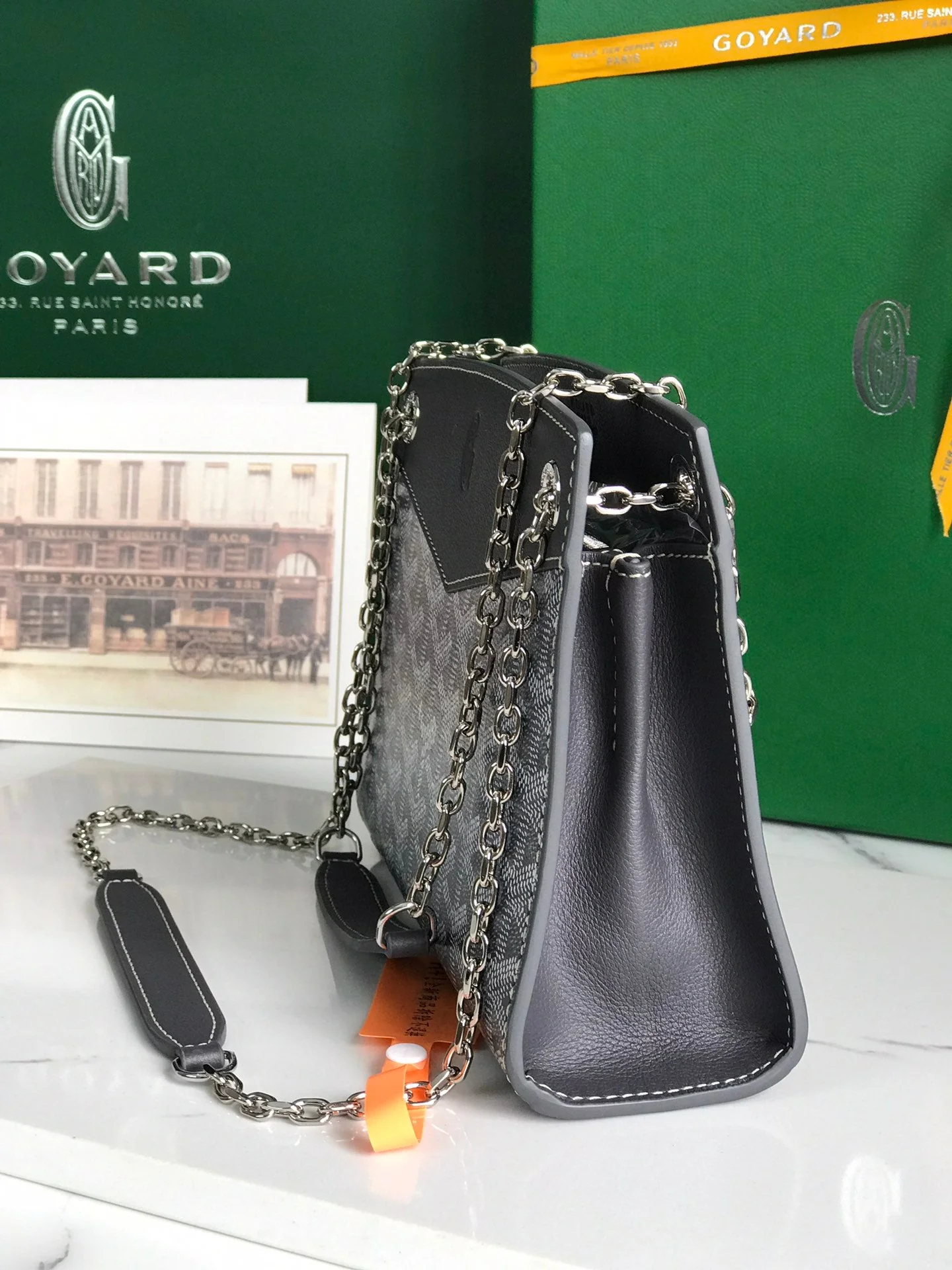 Grey Black Calfskin Structured Mini Bag