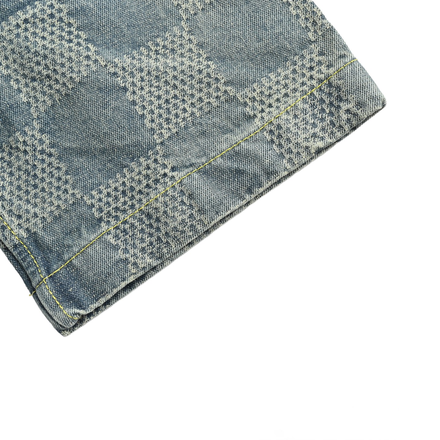 Checkered denim short-sleeved shirt