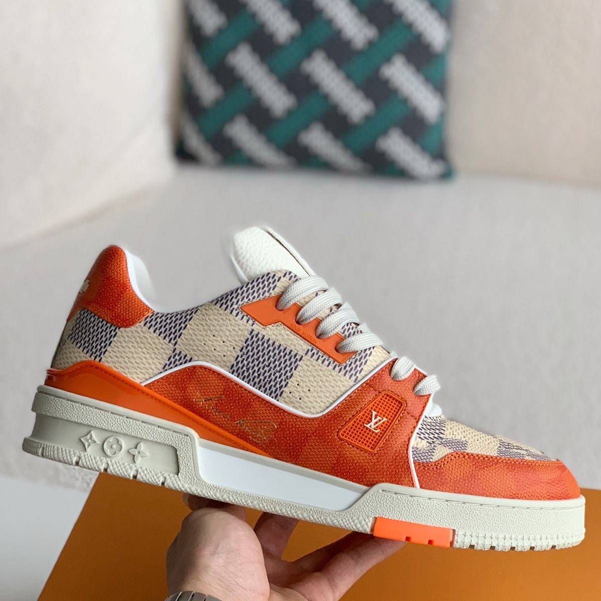 White and orange sneakers