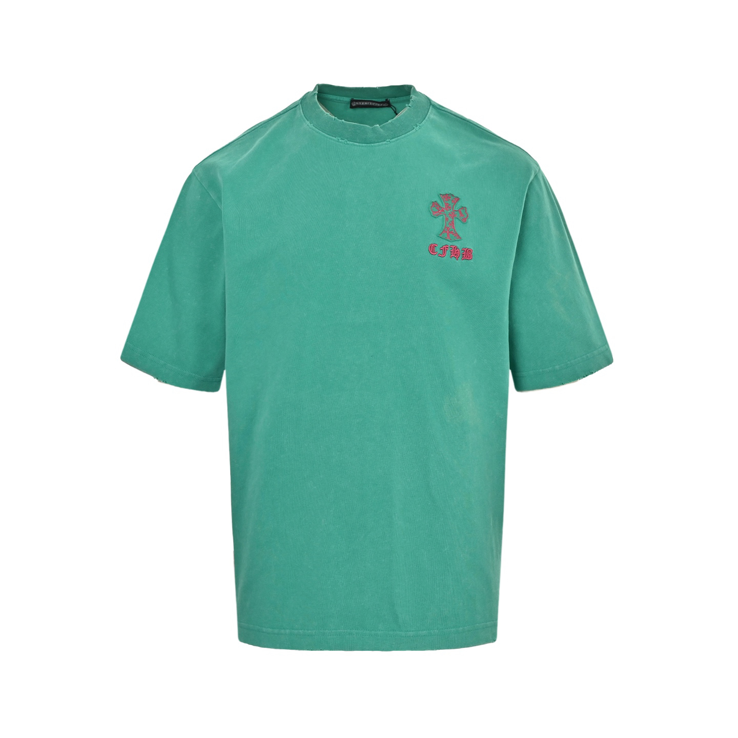 Cross patch embroidered washed burnout short-sleeved T-shirt